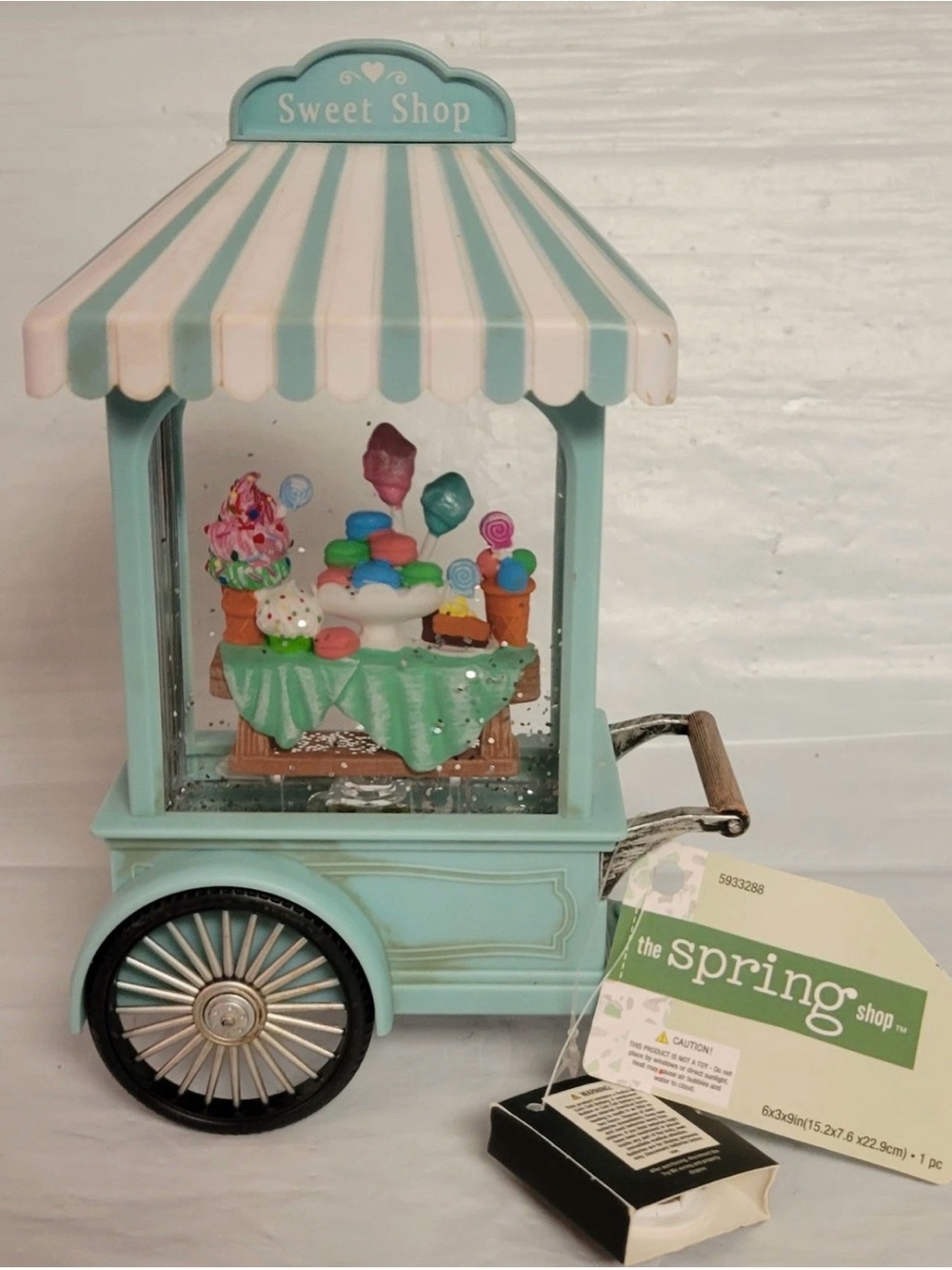 Hobby Lobby Sweet Shop Water Globe Lantern Light Up Real Wheel Glitter Cart 7.5”